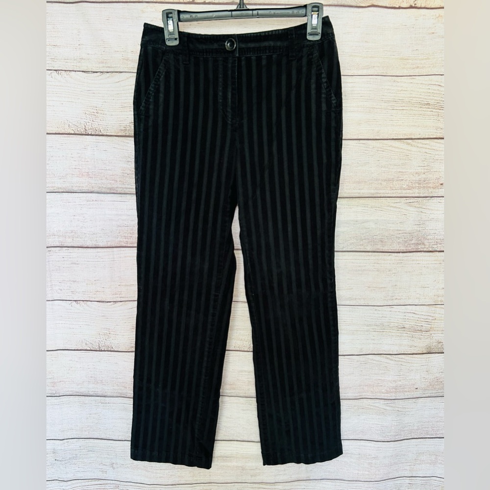 Talbots Women’s Vintage Black Striped Mid Rise Stretch Corduroy Pants Size 4